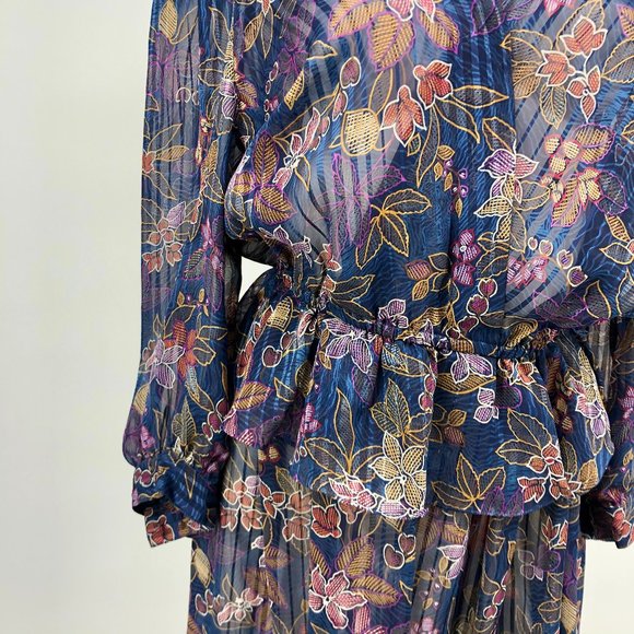 Vintage VTG Floral Sheer Dress Peplum Small - Picture 3 of 4